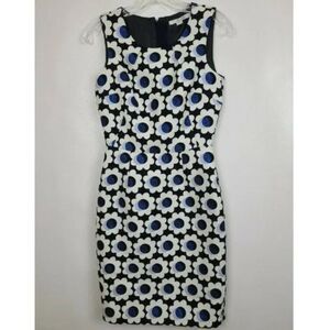 Boden Harriet Daisy Jacquard Sheath Dress 16L Black Cream Blue